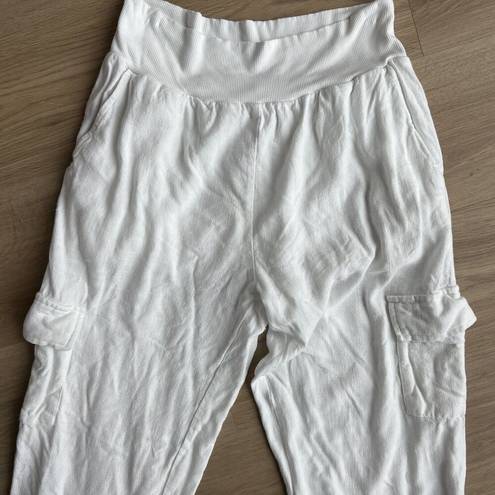 FATE. White Linen Blend Jogger Size Large Relaxed Cargo Pockets Lined Upper