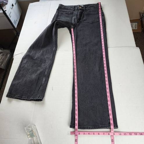 Mango  MNG Washed Black Wide Leg Jeans Patch Pockets High Rise Denim Pants Size 8