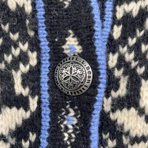 L.L.Bean  Lambswool Cardigan Sweater Fair Isle Knit Black Blue Ivory Womens XL