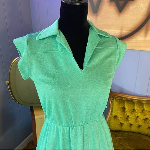 The Row Vintage Queens Mint Green Collared V Neckline Midi Dress