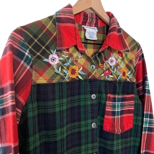 Blair WOMEN’S Vintage  mixed plaid embroidered flannel shirt