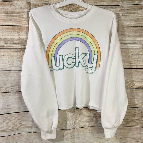 Grayson Threads cotton graphic Lucky rainbow white sweatshirt Size Medium