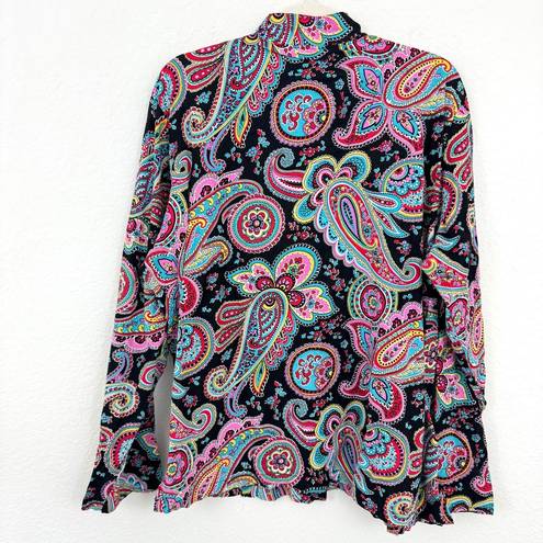 Vera Bradley  Women's 100% Cotton Parisian Paisley Button Shirt Top Black Size XL