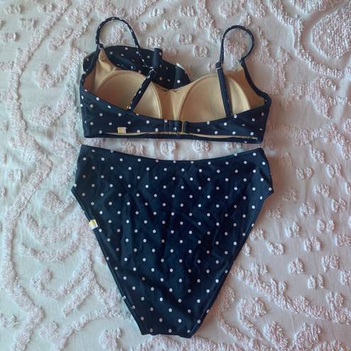 Summersalt Women’s 2  The Ruffle Marina Navy Blue White Polka Dot Bikini Set