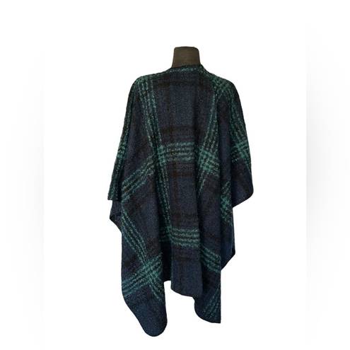 Woolrich  Green & Blue Open Front Poncho Shawl Blanket Sweater Womens One Size