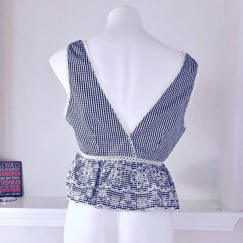 J.O.A. Embroidered Peplum Gingham Cropped Top, Size M New with Tag