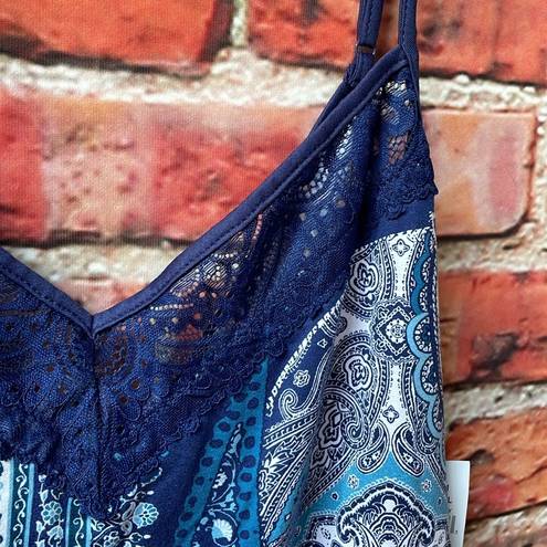 In Bloom Blue Paisley Print  by Jonquil Lace Trim V-Neck Camisole