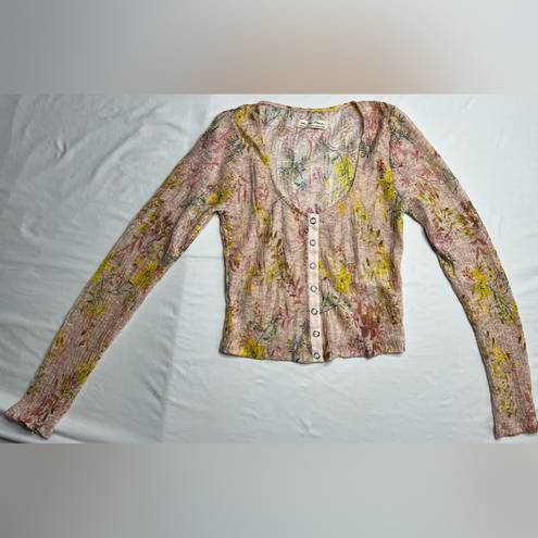 We The Free Angelina Crop Top Sheer Floral Button Front size Medium