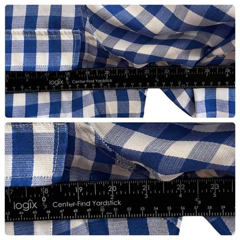 Isaac Mizrahi  Live Blue White Gingham Print Roll Tab Sleeve Button Shirt Size 16