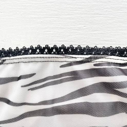 Pretty Little Thing Zebra Print Mesh Lettuce Hem Mini Skirt Black White Size 4