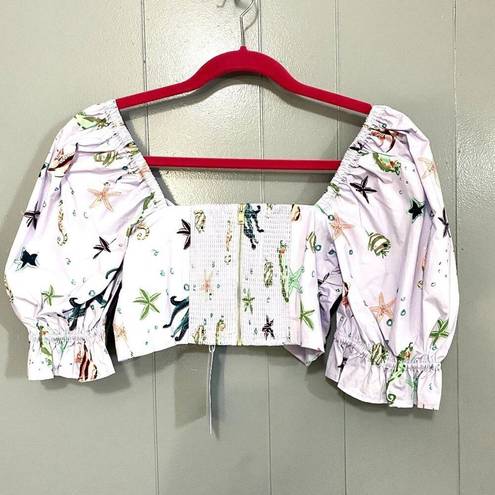 Hill House Sea Creatures The Isabella Cottagecore Mermaid Tie Front Crop Top S