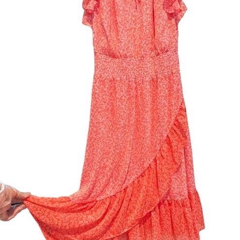 Draper James Small Ruffle Faux Wrap Floral Tenille MIDI Dress Orange Women