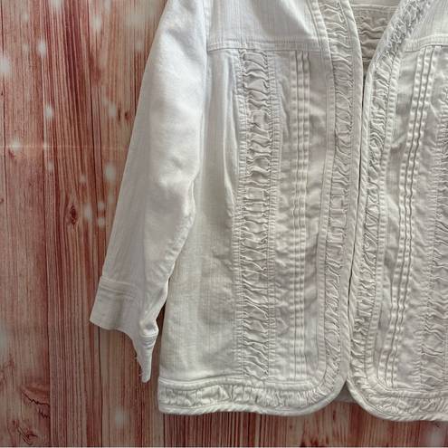 Dress Barn  White Ruffle Trim Denim Jacket