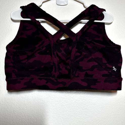 Torrid  Active Sports Bra Low Impact Wireless Lattice Back Red Black Camouflage 2