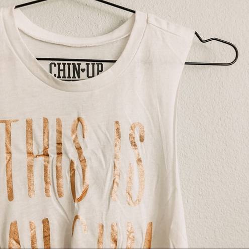 Chin Up Apparel White/Gold “This Is My Gym Shirt” Sleeveless Top