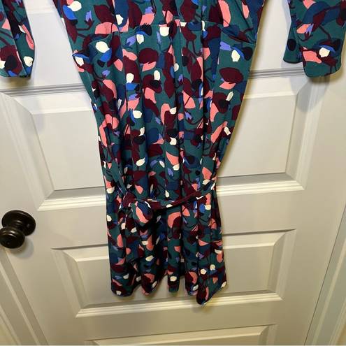 Leota  Teal Multicolor Print V Neck 3/4 Sleeve Aline Dress size 2L(18/20)