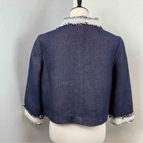 Doncaster  Blue Tweed Fringe 3/4 Sleeve Crop Blazer Jacket Size 12