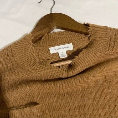 Treasure & Bond  Sweater Mock Neck Distressed trim Tan NWT Medium