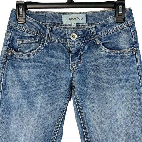 Rewind  Jrs SZ 0 Skinny Jeans Low-Rise Stretch Pockets Zip-Fly Whiskered Blue