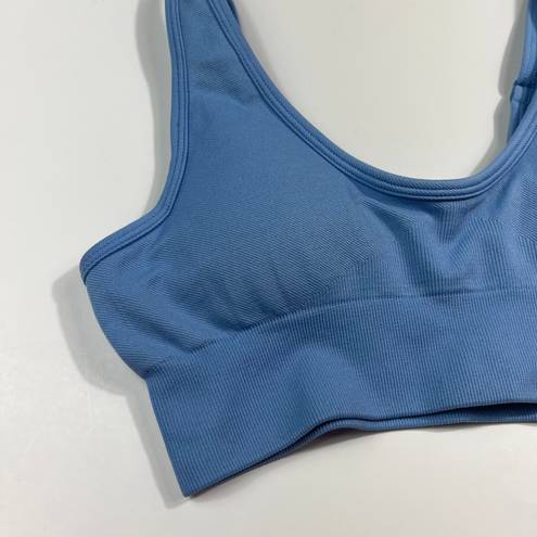 Bo and Tee  Baby Blue Ribbed Lightly Padded Athleisure Sports Bra NWT New XS Gym