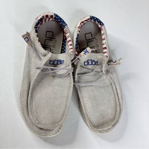 Hey Dude  Wally off white patriotic slip on loafers lightweight size 9