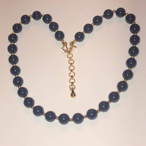 Monet  Vintage Navy Blue & Gold Tone Beaded Classic Boho Retro Necklace