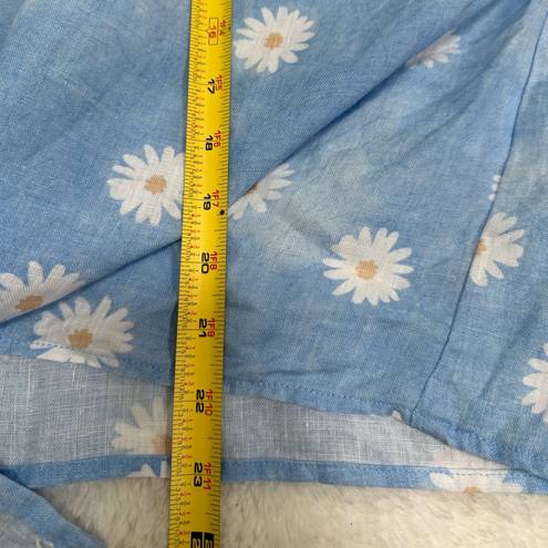 Daisy EUC Charlie B  pattern light cornflower blue tie button down linen top XXL