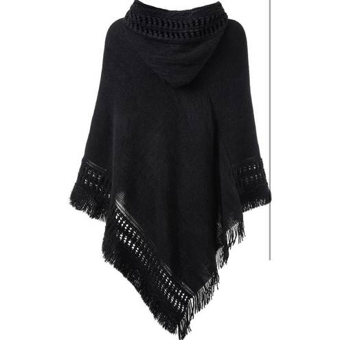 NEW Hooded Cape Fringed Hem Poncho Knit Pattern One Size Size undefined