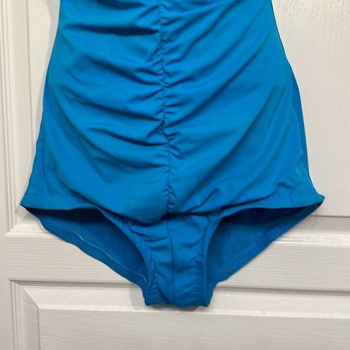 Maxine of Hollywood Women's Vintage  Teal Ruched Swimsuit Size 14T GUC #S-574