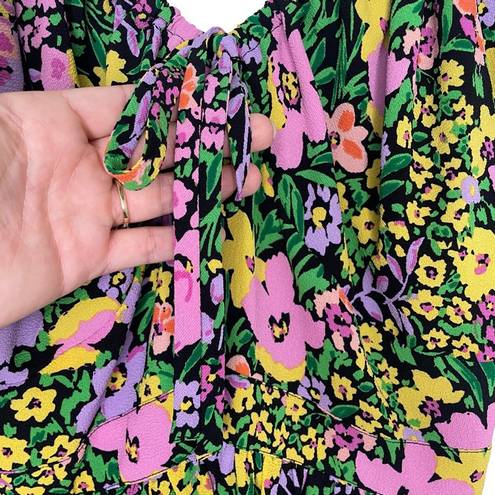 Donna Morgan Multi Color Mini Flowy Floral Dress Size 6 V-Neckline Puff Sleeves