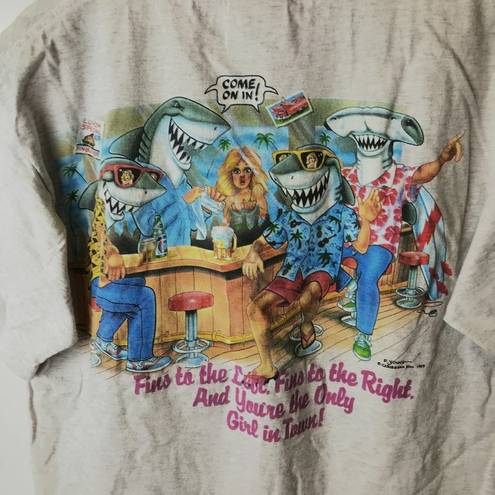 Only 1989 Vintage Classic Caribbean Soul  Girl In Town Sharks T Shirt 80s Gray L