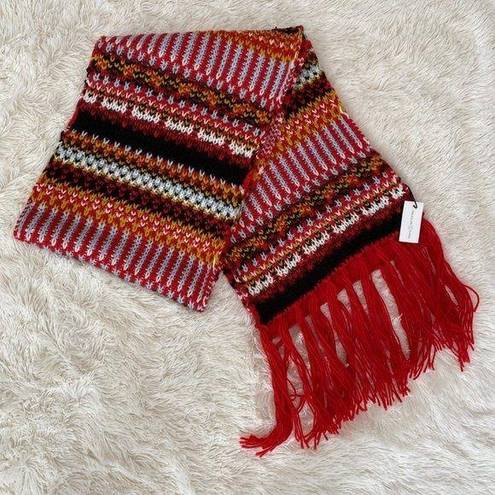 Treasure & Bond NWT Large Red Printed Knit Scarf with Fringe