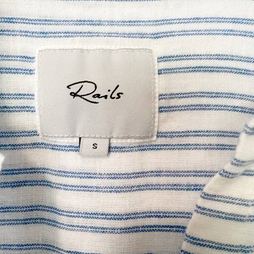 Rails  Bonnie Linen Blend Button-Up Shirt in Olympic Stripe White and Blue