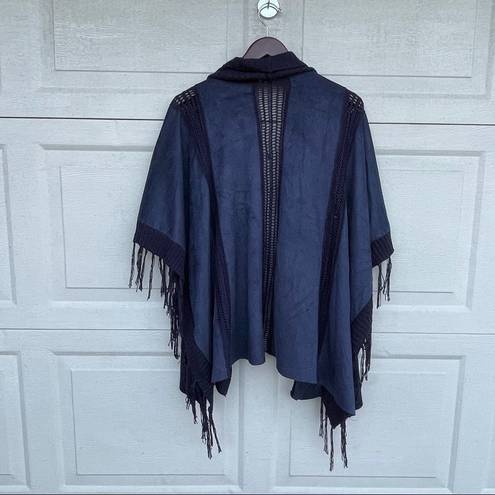 Chico's Chico’s Womens Kimono Top Boho Blue Faux Suede Fringe Crochet Wrap O/S