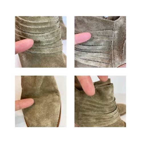 Loeffler Randall  Ankle Booties 9 Khaki Green Gray Suede‎ Leather Stacked Heel