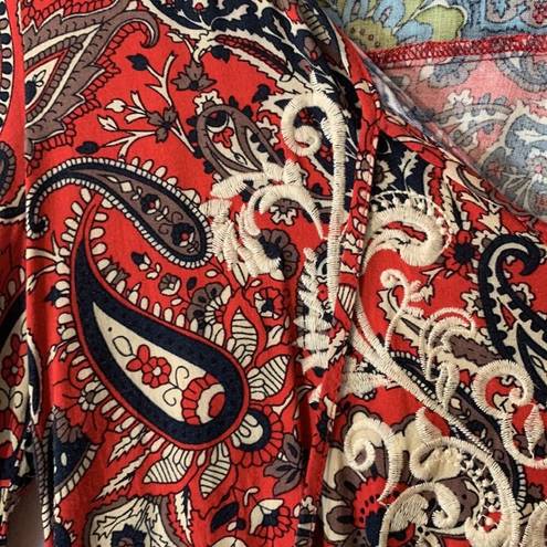 Flying Tomato  womens small red paisley boho dress flare bell sleeve cute fairy b