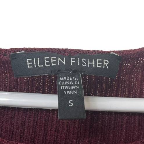 Eileen Fisher  Knit Wool Dress Empire Waist Burgundy Mini Short Sleeves Womens S