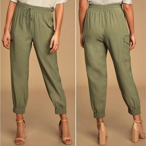 Lulus  The Bottom Line Olive Green Cargo Joggers