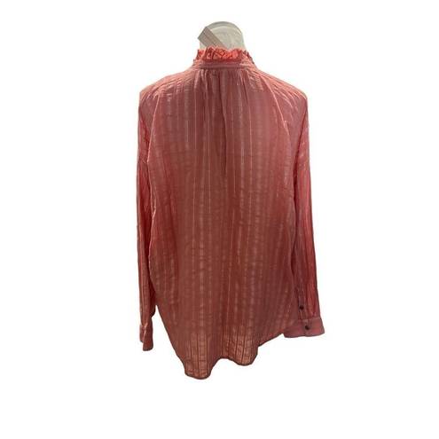 Pilcro  Anthropologie NWT Ruffled Top Blouse Pink Silver Stripe size L