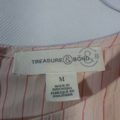 Treasure & Bond  Pink Stripe Puff Sleeve Button Back Long Sleeve Top Size M