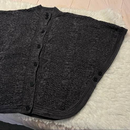 Denim & Co . Cable Knit Poncho Sweater Size Large Color Gray Button detail