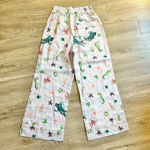 Hill House  The Skylar 100% Linen Pants in Sea Creatures Size M NWT