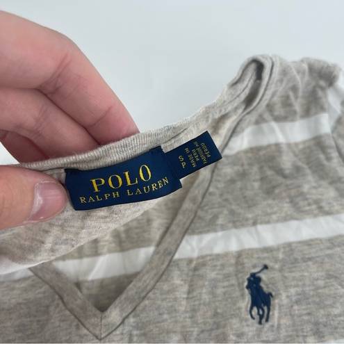 Polo  Ralph Lauren White & Gray Striped V Neck T Shirt