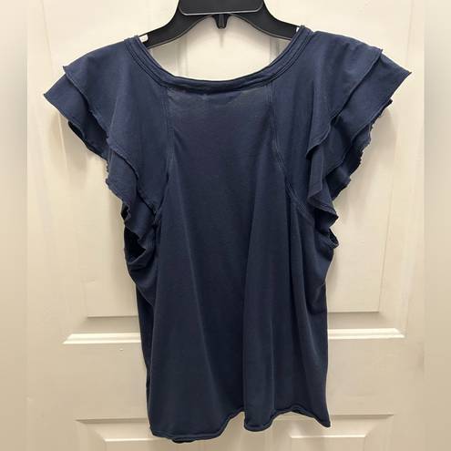 Maeve  Raw Hem Layered Ruffle Sleeve V Neck Top