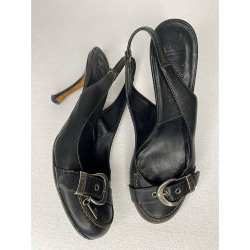  Christian Dior women’s black leather slingback pumps size 38