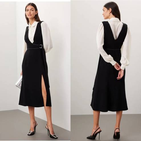 Cinq à Sept NEW NWT Cinq A Sept Ambre Pointed-Collar Belted Midi Dress Black/Ivory