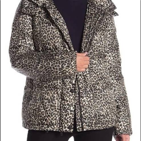 BCBGeneration  Leopard-Print Hooded Puffer Coat NEW