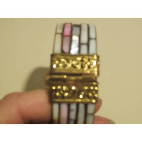 The Row Vintage 5- Mother of Pearl Inlay Brass Hinged Pin Latch Bracelet