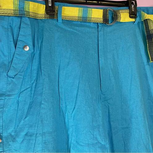 The Loft Design Blue Linen Blend Belted Bermuda Shorts 3X