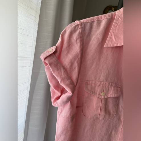 L.L.Bean  100% Linen Pastel Pink Button Up - Short Sleeves & Breast Pockets